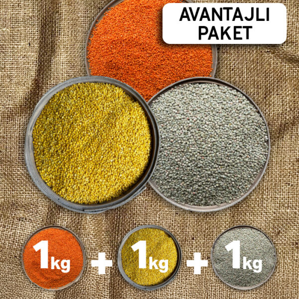 Ekonomik Mercimek Paketi’ 1 Kg Yeşil Mercimek + 1 Kg Kırmızı Mercimek + 1 Kg Sarı Mercimek (3kg)