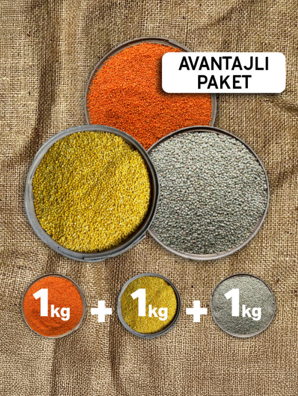 Ekonomik Mercimek Paketi’ 1 Kg Yeşil Mercimek + 1 Kg Kırmızı Mercimek + 1 Kg Sarı Mercimek (3kg)