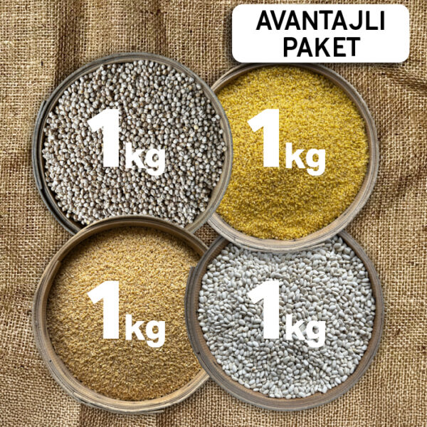 ‘4’lü Ekonomik Bakliyat Paketi’ 1 Kg İri Pilavlık Bulgur + 1 Kg Yerli Nohut + 1 Kg Aşurelik & Keşkeklik + 1 Kg Dermason Fasulye (4kg)