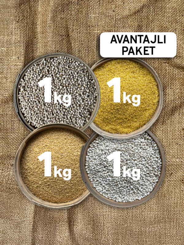 ‘4’lü Ekonomik Bakliyat Paketi’ 1 Kg İri Pilavlık Bulgur + 1 Kg Yerli Nohut + 1 Kg Aşurelik & Keşkeklik + 1 Kg Dermason Fasulye (4kg)